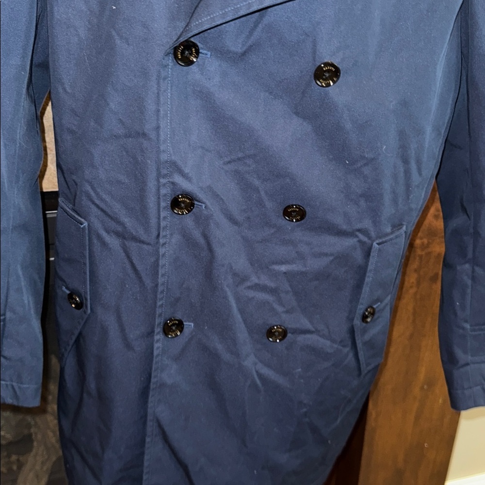 Navy blue short trenchcoat preppy classic nautical timeless high quality est S - Picture 4 of 14